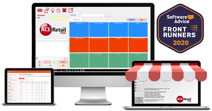 Landing page software with badge on devices 2020 ACE POS