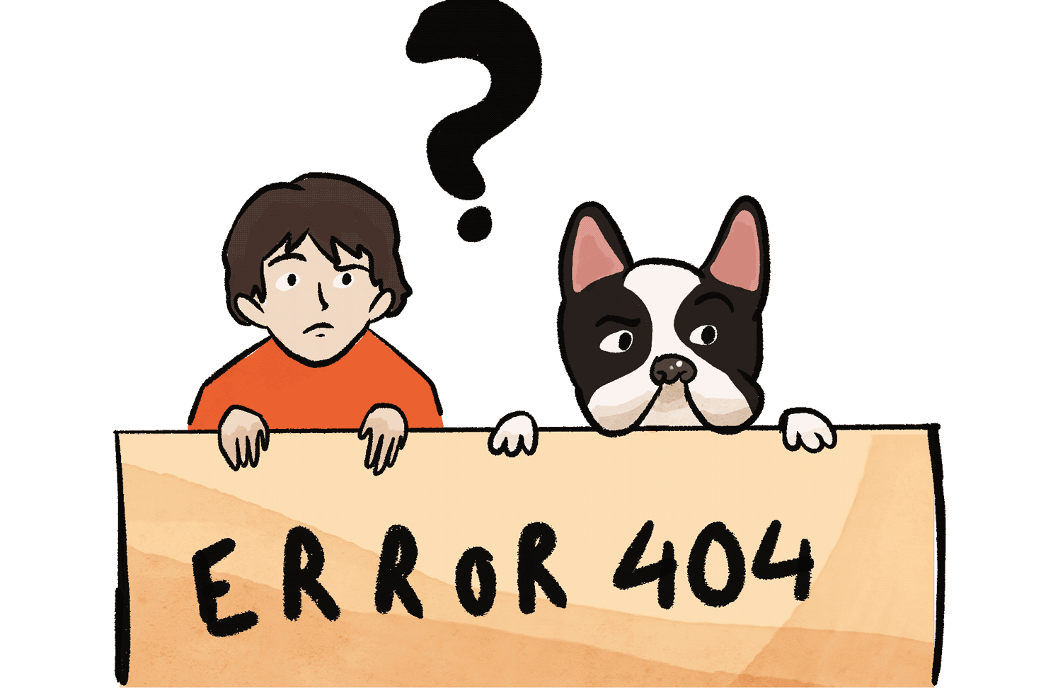 Marvin and Mia holding an error 404 sign