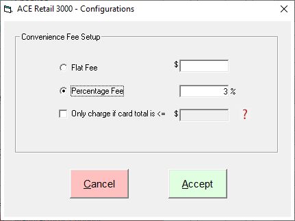 ACE POS Convenience fee configurations