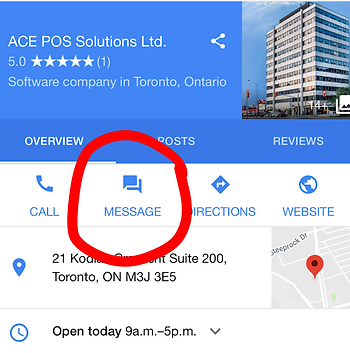 ACE POS Google My Business Message prompt
