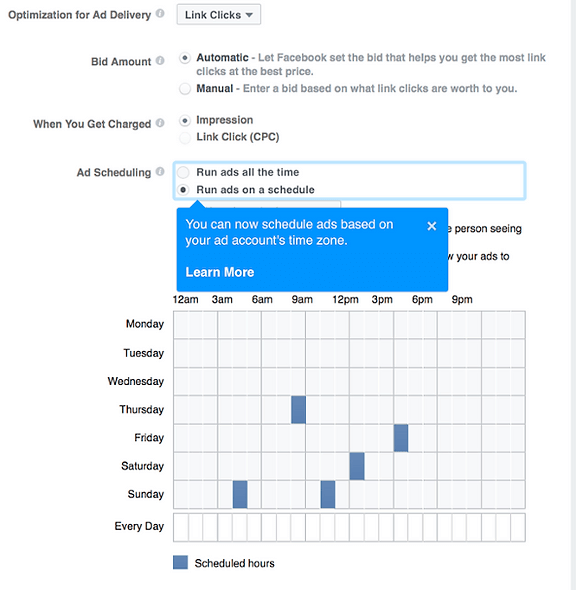 Manually scheduling your ads on FB ads