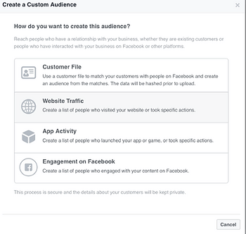 Creating a custom audience on Facebook ads